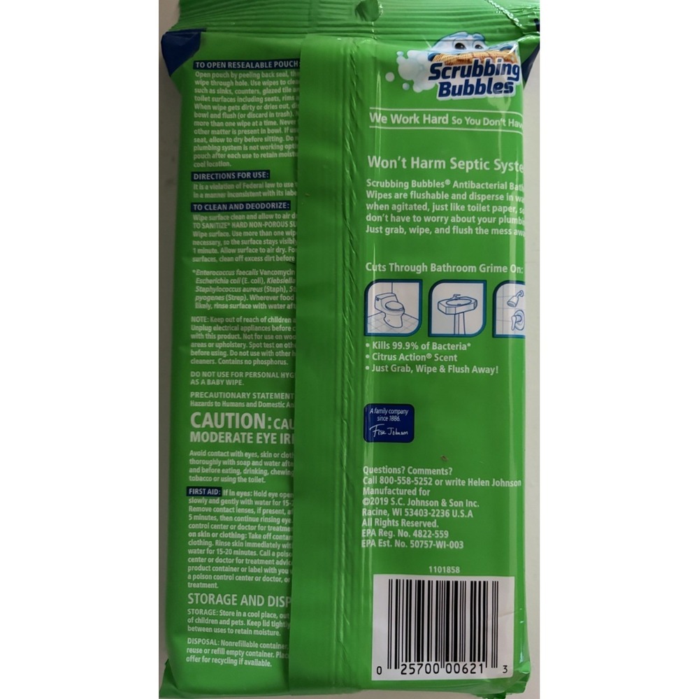 6x Scrubbing Bubbles Bathroom Flushable Wipes Cleaning Disinfecting, 36 Per Pack - Picture 6 of 6